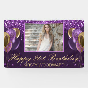 Purple Dripping Glitter & Gold Balloons Birthday Banner