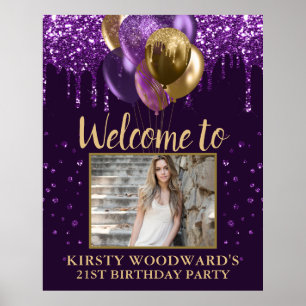 Purple Dripping Glitter & Gold Balloons Birthday Poster