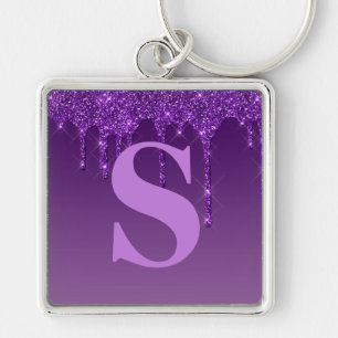 Purple Dripping Glitter   Key Ring