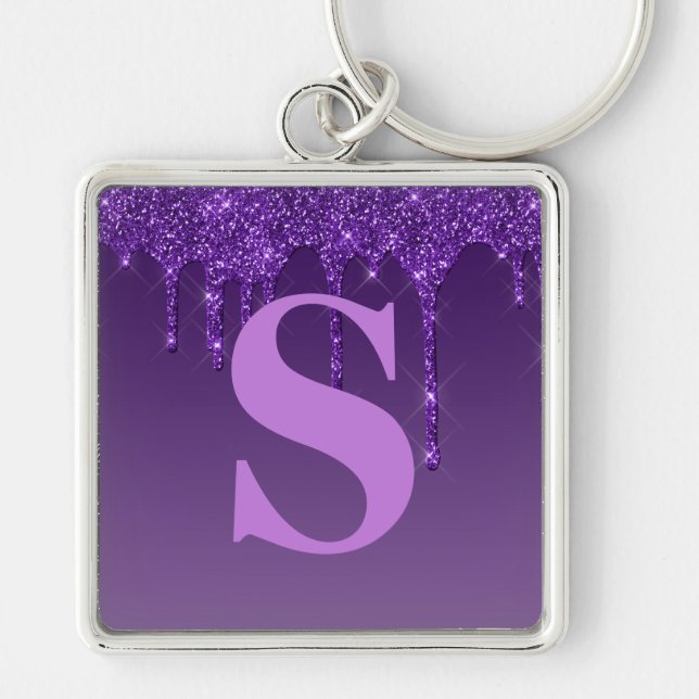 Purple Dripping Glitter   Key Ring (Front)