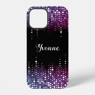 Purple Dripping Glitter Rain Glamourous Ombre Name iPhone 12 Case