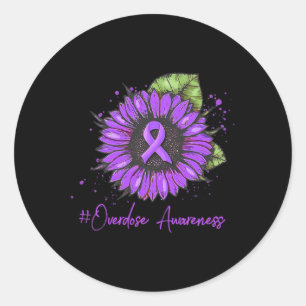 Purple Drug Overdose Awareness Ribbon Drug Addicti Classic Round Sticker