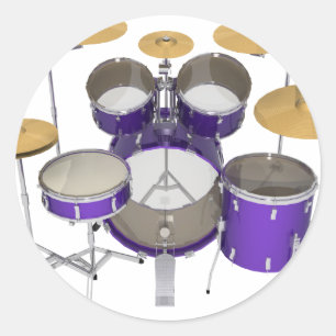 Purple Drum Kit: Classic Round Sticker