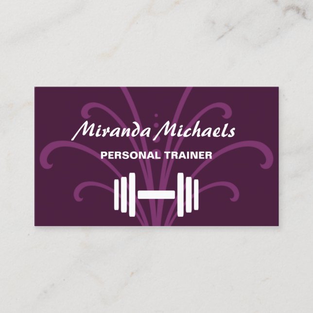 Purple Dumbbell Personal Trainer Business Card (Front)