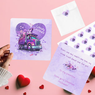 Purple Dump Truck Valentine Cheeky Poem Card