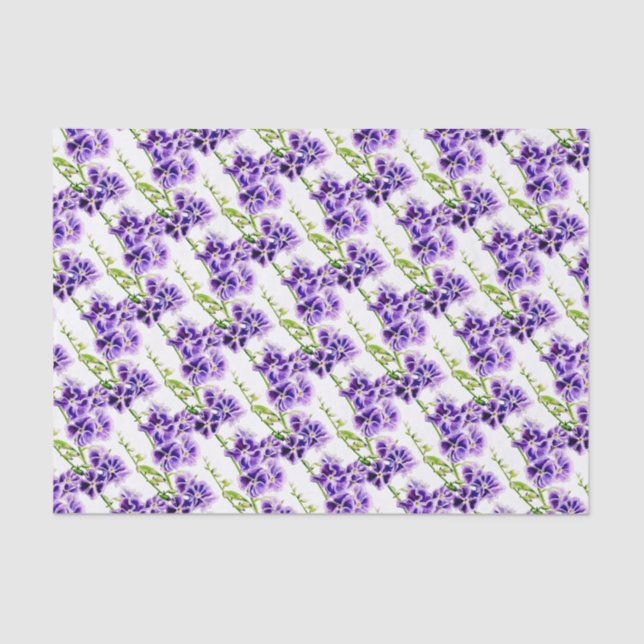 Purple Duranta Skyflower watercolor floral pattern Tissue Paper (Front)