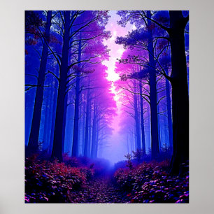Purple Dusk Woods: Surreal Art Poster
