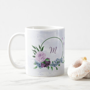 Purple dusty blue floral coffee mug