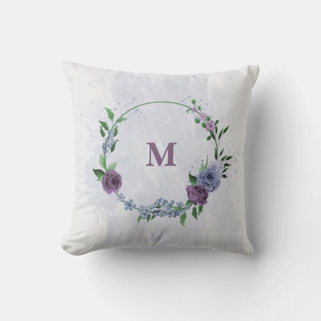 Purple dusty blue floral  cushion (Front)