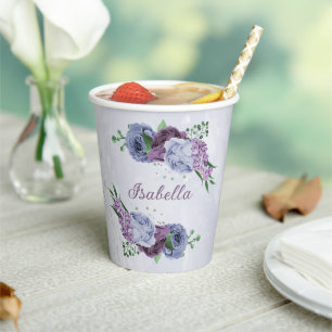 Purple dusty blue floral  paper cups