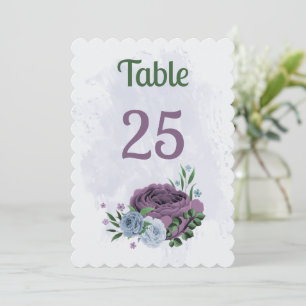 Purple dusty blue floral table number card