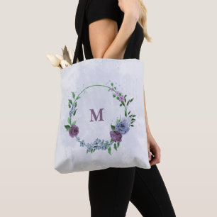 Purple dusty blue floral  tote bag