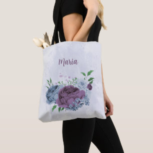 Purple dusty blue floral tote bag