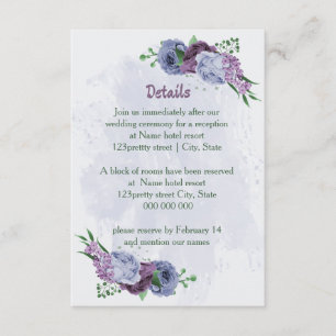 Purple dusty blue floral wedding details enclosure card