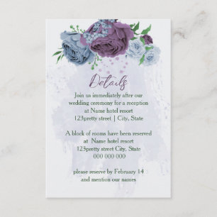 Purple dusty blue floral wedding details enclosure card