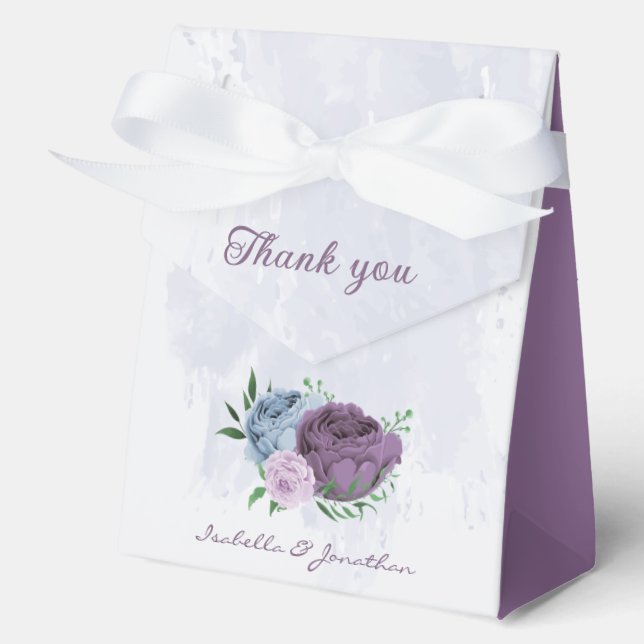 Purple dusty blue floral wedding  favour box (Front)