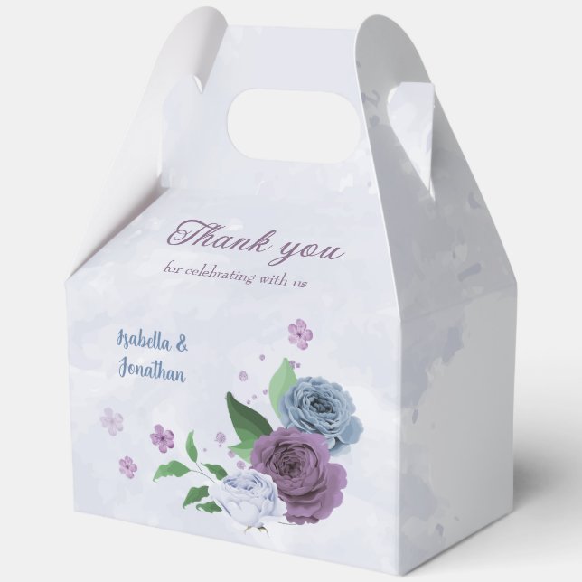 Purple dusty blue floral wedding  favour box (Front)