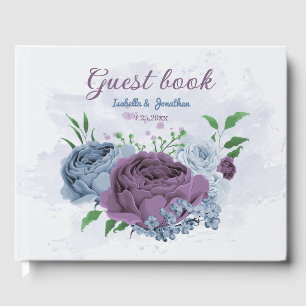 Purple dusty blue floral wedding guest book