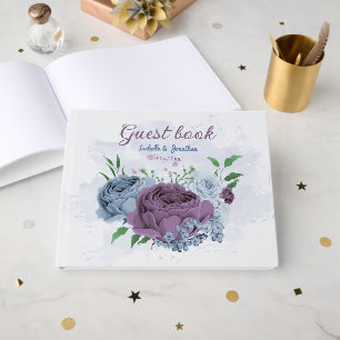 Purple dusty blue floral wedding guest book