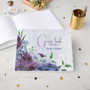 Purple dusty blue floral wedding guest book