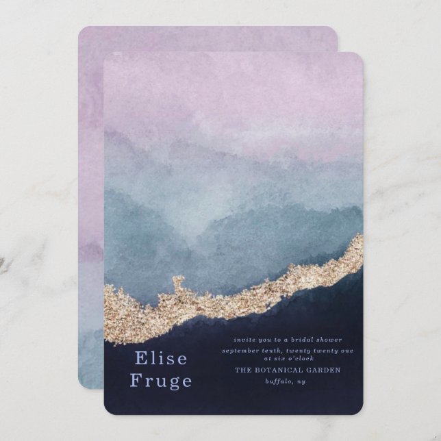 Purple Dusty Blue Watercolor Agate Bridal Shower Invitation (Front/Back)