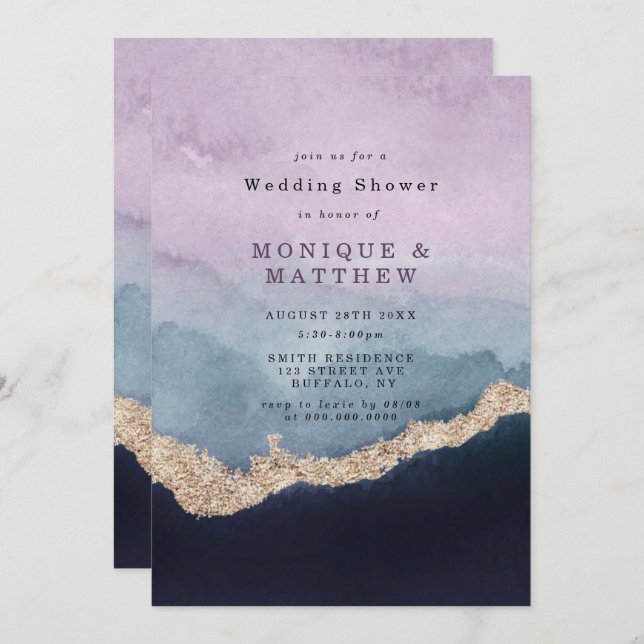 Purple Dusty Blue Watercolor Agate Wedding Shower (Front/Back)