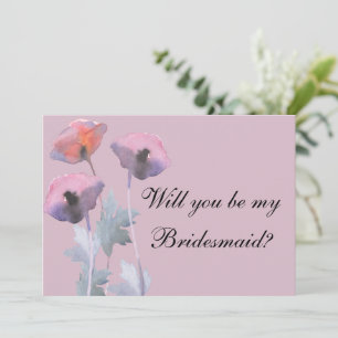 Purple dusty rose poppy be bridesmaid proposal  invitation