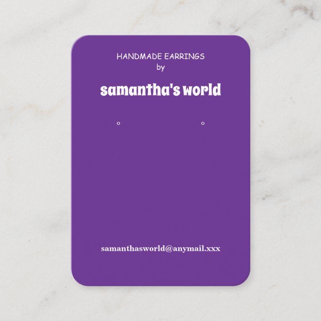 Purple Earring Display  Business Card (Front)