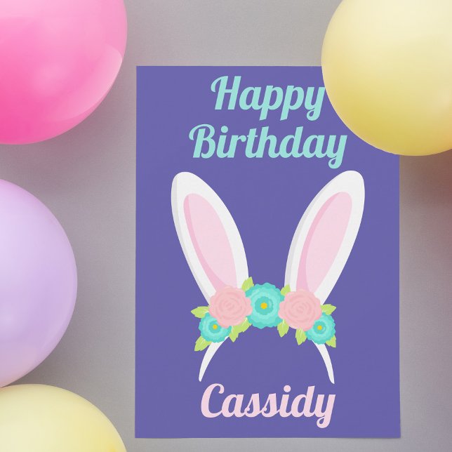 Purple Easter Birthday Party Cute Custom Bunny Card (Creator Uploaded)