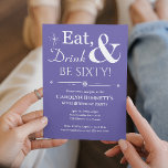 Purple Eat Drink Be Sixty 60th Birthday Midcentury Invitation<br><div class="desc">Invite friends and family to help you celebrate your 60th birthday with this funky retro white on lilac purple Eat,  Drink & Be Sixty! party invitation.</div>