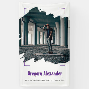 Purple Edgy Abstract Brushstroke Photo Graduation Banner