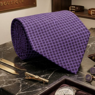 Purple Eggplant Blue Magenta Grid Pattern Design Tie