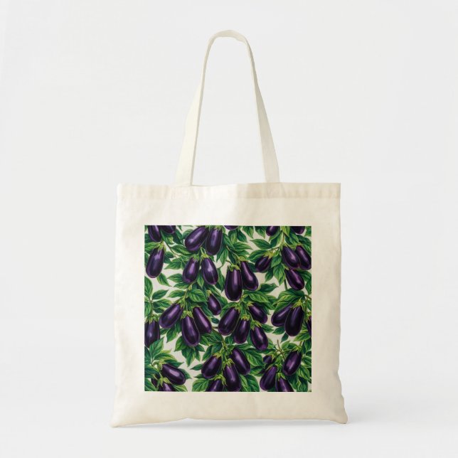 Purple Eggplant Botanical Vegetable Garden Pattern Tote Bag (Front)