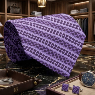 Purple Eggplant Magenta Indigo Grid Pattern Design Tie