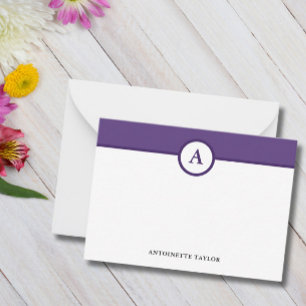 Purple Eggplant Monogram Personalised Note Cards