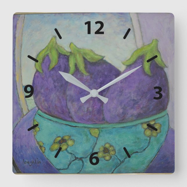 Purple Eggplant Square Wall Clock (Front)