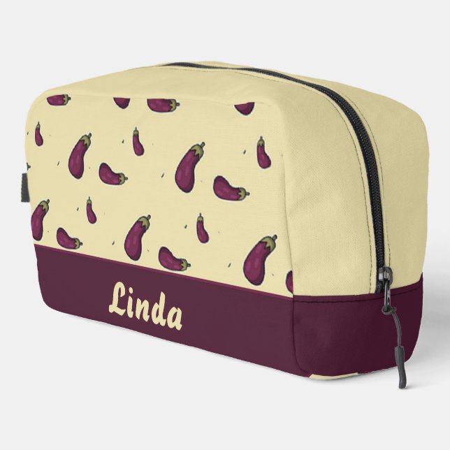 Purple eggplants on cream colour dopp kit (Right Corner)