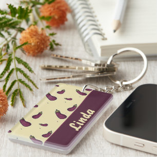 Purple eggplants on yellow key ring