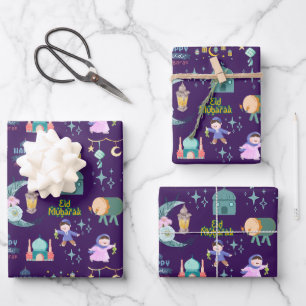 Purple   Eid Al-Fitr Mubarak Wrapping Paper Sheet