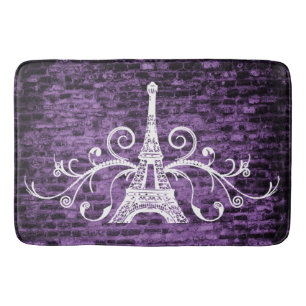 Purple Eiffel Towel Grunge Bath Mat