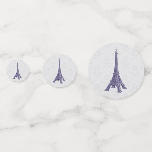 Purple Eiffel Tower Damask Wedding Confetti (Fronts)