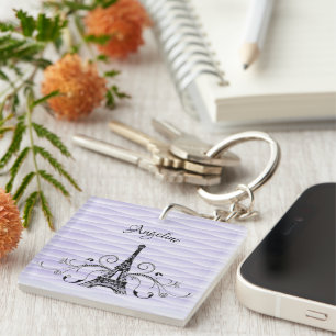Purple Eiffel Tower Flourish Keychain