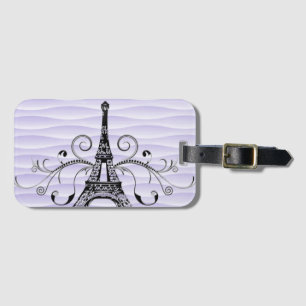 Purple Eiffel Tower Flourish Luggage Tag