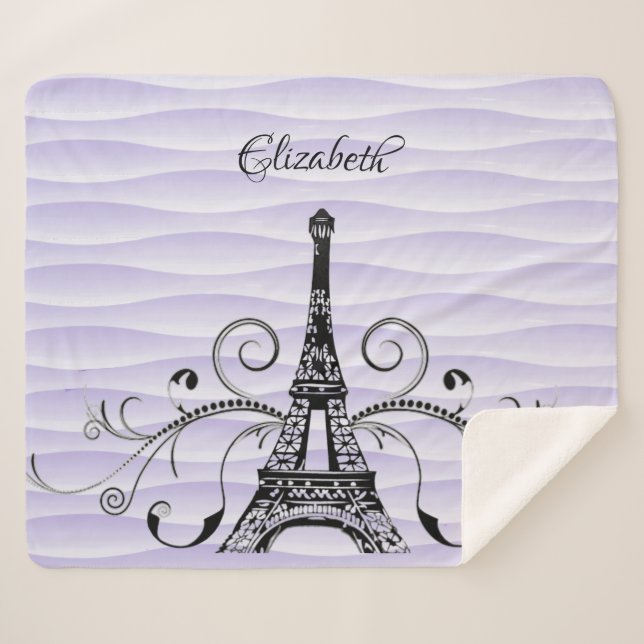 Purple Eiffel Tower Flourish Sherpa Blanket (Front (Horizontal))