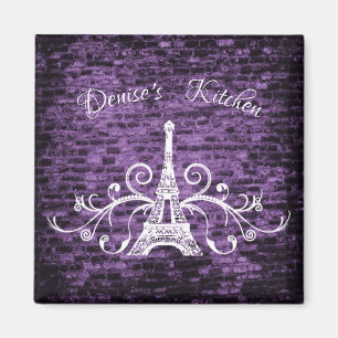 Purple Eiffel Tower Grunge Magnet