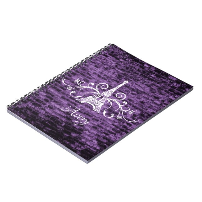 Purple Eiffel Tower Grunge Notebook (Left Side)