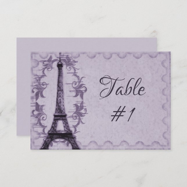 Purple Eiffel Tower Reception Table Card (Front/Back)