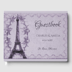 Purple Eiffel Tower Wedding Day Guestbook