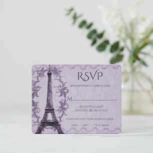 Purple Eiffel Tower Wedding RSVP Card