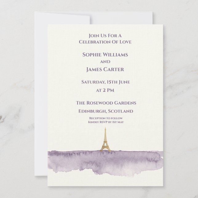 Purple Eiffel Wedding Invitation (Front)
